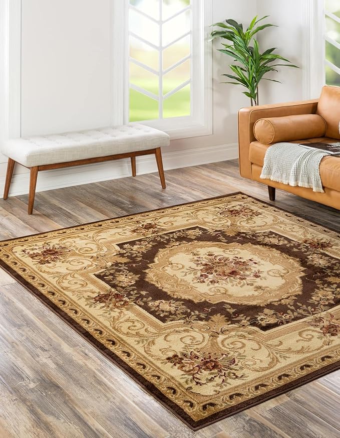 Rugs.com Chateau Collection Rug – 10 Ft Square Brown Medium Rug Perfect for Living Rooms, Kitchens, Entryways
