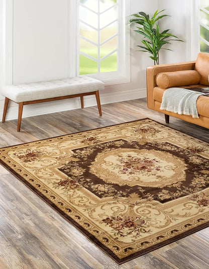 Rugs.com Chateau Collection Rug – 7' 10 Square Brown Medium Rug Perfect for Living Rooms, Kitchens, Entryways