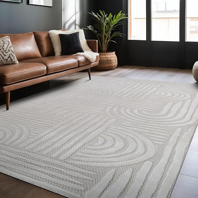Modern Indoor Rug Orbit 6x9 Area Rugs for Living Room Luxury Kitchen Bedroom Durable Soft Geometric Durable Low and High Pile Stain Resistant Non Shedding Area Carpet 6x9