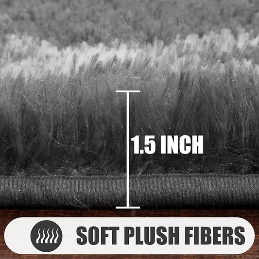 ONASAR 5x7 Area Rugs for Living Room Bedroom, Washable Fluffy Grey and White Faux Fur Bedside Rug, Geometric Boho Soft Plush Shaggy Floor Carpet Mat for Nursery Kids Girls Teen Dorm Home Decor