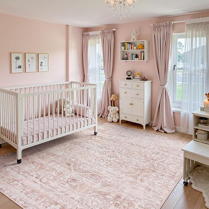 Lahome Pink Area Rugs 8x10,Washable Boho Living Room Rugs,Floral Large Area Rugs Non-Slip Soft Bedroom Rug 8x10 Under Bed Baby Girl Nursery Rug for Dining Room Table Office (Pink,8'X10')