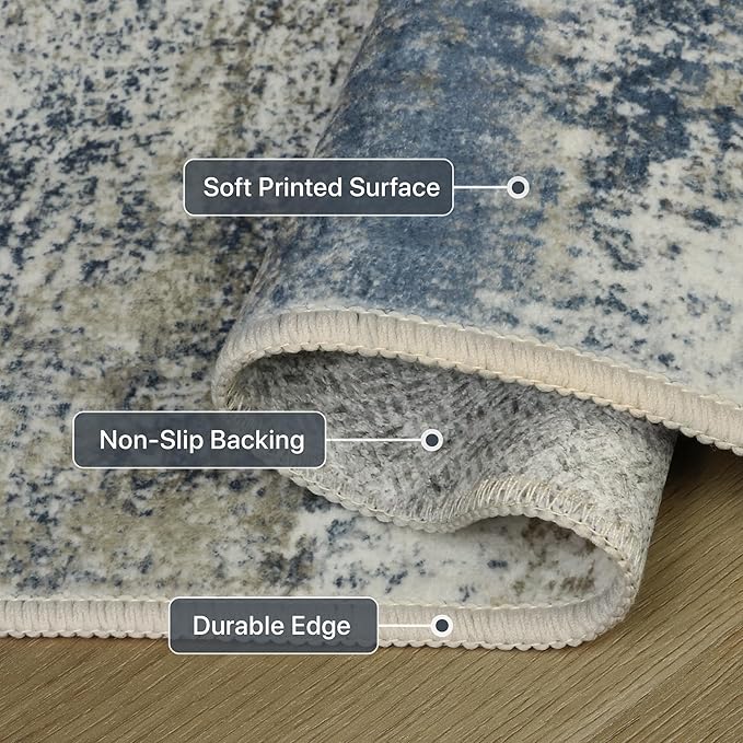 GENIMO Runner Rug Non Slip 2'6"x10', Washable Rug Runner for Hallways Kitchen, Abstract Modern Kitchen Rugs, Low Pile Lightweight Carpet Runners for Entryway, Bedroom, Laundry, Navy Blue