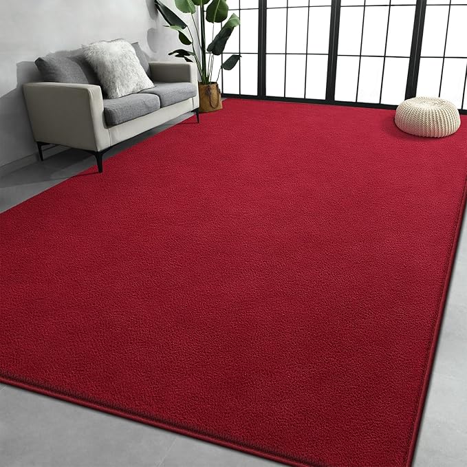 Large Area Rugs for Living Room Bedroom, 5x8 Feet Burgundy Red Rug, Minimalist Modern Shag Rug, Soft Thick Memory Foam Indoor Carpet, Non-Slip Washable Rug for Boys Girls Dorm Nursery Room Home Decor