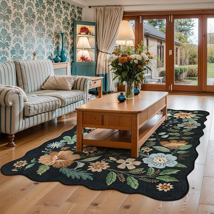 Lahome Floral Rugs for Living Room, 5x7 Area Rugs Ultra-Thin Soft Washable Rug, Non-Slip Bedroom Rug Stain Resistant Lightweight Boho Low-Pile Throw Carpet for ‎Dining Room Office (5x7ft,Black/Grey)