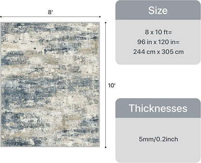 8x10 Area Rugs Washable Blue Rug for Living Room Bedroom, Abstract Modern Large Rug Non Slip, Water Repellent Low Pile Soft Carpet for Dining Room, Navy Blue