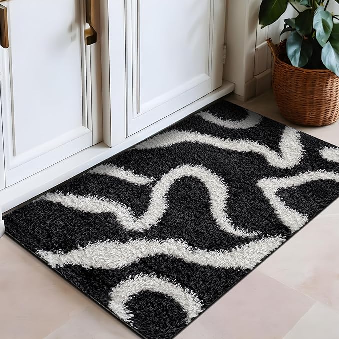 Rugshop Abstract Wavy Shag Area Rug Anthracite Dark Gray 2' x 3' Ideal for Entryways, Kitchens, or Small Spaces