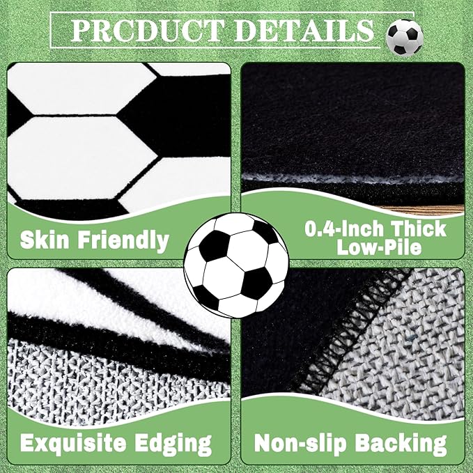 Soft Soccer Rugs for Bedroom, Machine Washable, Cute Bedside Boys Area Rug for Kids Toddlers Teens, Soccer Lovers Home Decor Indoor Carpet for Living Room, Dorms, Nursery, 7x9 FT