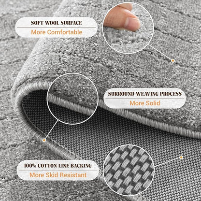 Shilucheng Wool Rug 8x10 Non-Slip, Blend 80% Wool and 20% Cotton Rugs for Living Room, Bedroom, Dinning Room, Soft Durable Cotton Backing Modern Area Rug (Gray/White)