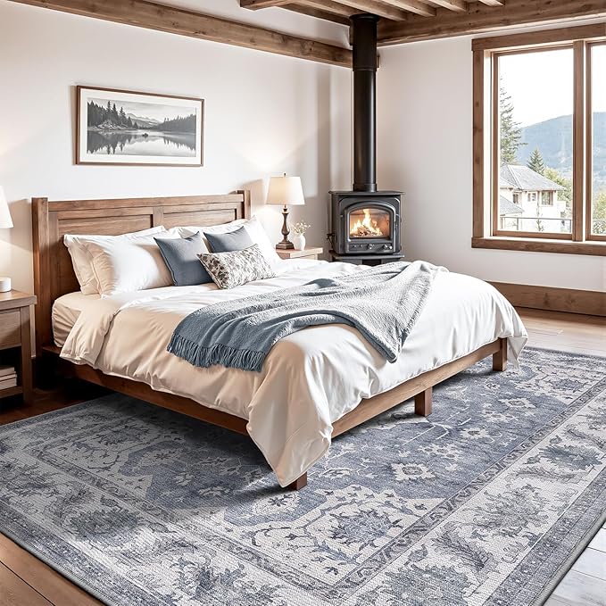 LUMI Washable Area Rug 5x8 for Living Room, Ultra Soft Stain Resistant Carpet with Non Slip Rubber Backing, Non-Shedding Low Pile Rugs for Bedroom, Dining Room, Indoor, Office