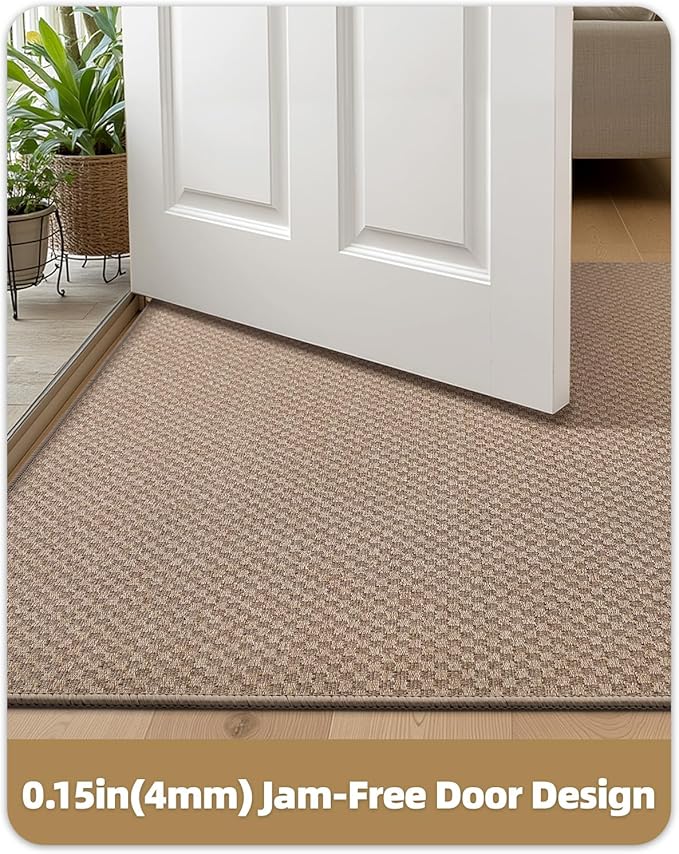 Color&Geometry Thin Front Door Mat Indoor Entrance Non Slip Rubber Backed, 24"x36" Indoor Door Mats for Entryway, Dirt Trapper Doormat, Washable Front Door Rugs, Khaki (Rolled-up NO Creases)