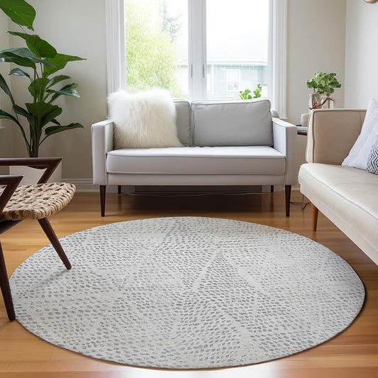 Addison Rugs Chantille ACN591 Silver 8' x 8' Indoor Outdoor Round Rug, Easy Clean, Machine Washable, Non Shedding, Bedroom, Living Room, Dining Room, Kitchen, Patio Rug