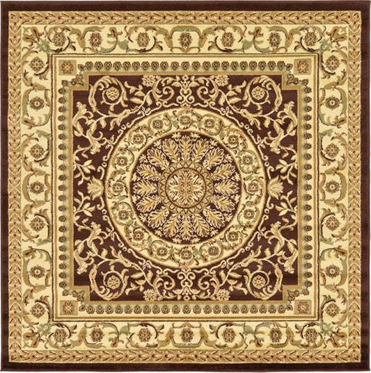 Unique Loom Versailles Collection Traditional Classic Medallion Floral Motif Area Rug (6' 0 x 6' 0 Square, Brown/ Ivory)