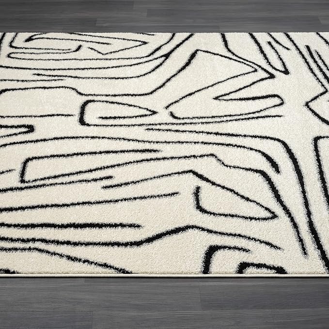 Abani Abstract Beige/Black Area Rug - 8'x10' - Modern Animal/Natural Lines Design - Deco Collection - Easy to Clean - Durable for High Traffic Areas - Living Room, Dining Room - Medium Pile