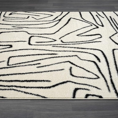 Abani Abstract Beige/Black Area Rug - 4'x6' - Modern Animal/Natural Lines Design - Deco Collection - Easy to Clean - Durable for High Traffic Areas - Bedroom, Office & Kitchen - Medium Pile