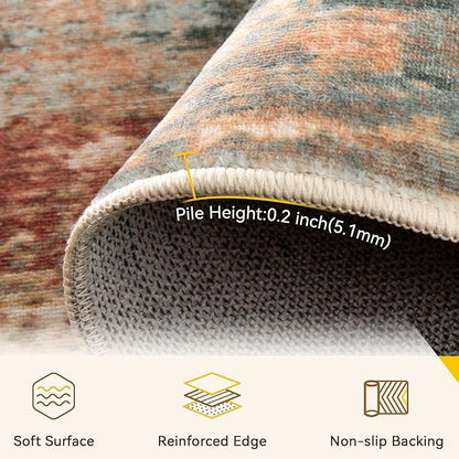 Washable Area Rugs 5'x8' Non-Slip Modern Abstract Soft for Living Room Entryway Bedroom Nursery, Print Pattern, Brown Rust Red Multi