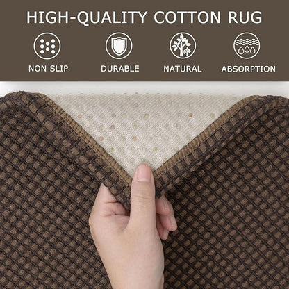 KOZYFLY Washable Area Rug 5x7 ft Rubber Backed Non Slip Rugs for Living Room Braided Cotton Bedroom Rug Woven Office Rugs Indoor Floor Carpets for Dining Bedroom Living Room, Reddish Brown/Coffee