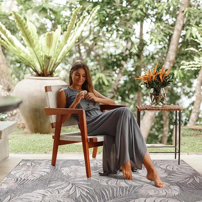CAMILSON Indoor Outdoor Rug, Beige 10’x14’ Leaf Tropical Botanical Area Rugs for Indoor and Outdoor patios, Easy-Cleaning Non-Shedding Living Room, Garden and Kitchen Washable Outside Carpet (10x14)