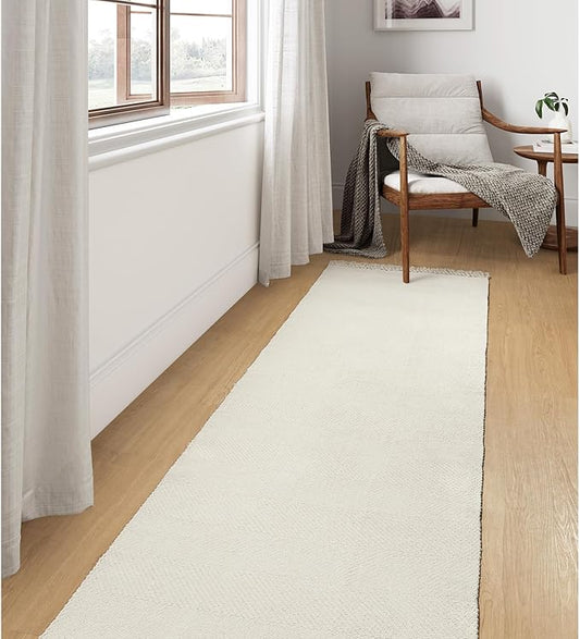 Collive Long Hallway Runner - 2.6' x 10', Washable Indoor Entryway Rug, White/Beige Braided Woven Kitchen Rug for Laundry Room Bedroom Doorway