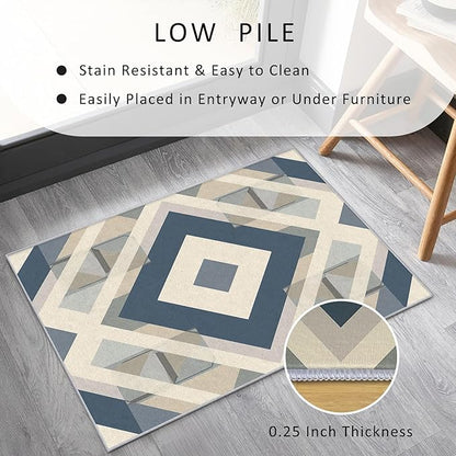 Geometric Rug, Washable 5x8 Rug for Living Room, Modern Abstract Patterned Indoor Carpet, Geometric Decor for Home, Bedroom, Soft Non Slip Thin Design FER99