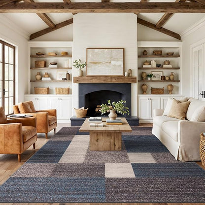 Rugshop Contemporary Blue Geometric Boxes Non-Slip Area Rug Non-Shedding for Living Room, Dining Room and Office, 12' x 15'