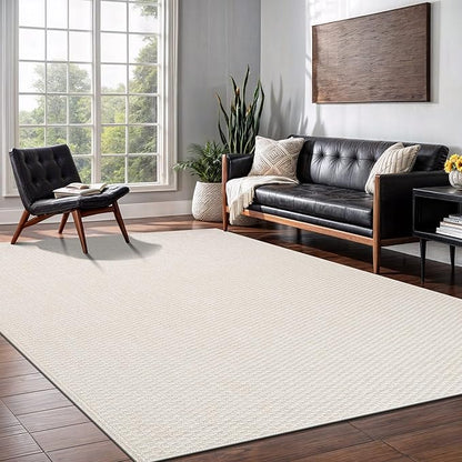 Easy Jute Rugs 4x6 White Color Living Room Indoor Outdoor Area Rug for Farmhouse Patio and Kitchen Rug High Traffic Washable Easy to Clean Solid Boho Woven Design Outside Carpet (4 x 6)