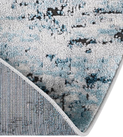 Rugs.com Leipzig Collection Rug – 5 Ft Round Blue Low-Pile Rug Perfect for Kitchens, Dining Rooms