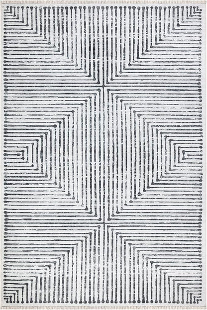 Bloom Rugs Caria Washable Non-Slip 5x7 Rug - Ivory/Black Striped Area Rug for Living Room, Bedroom, Dining Room, and Kitchen - Exact Size: 5' x 7'
