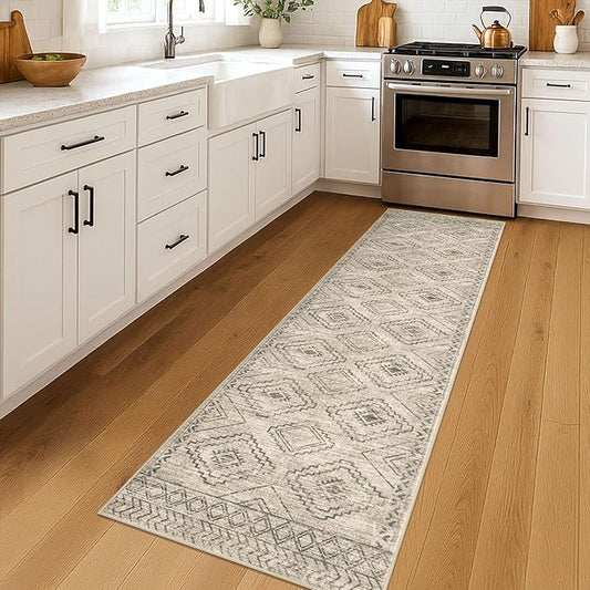 KILOCOCO Hallway Runner Rug 2'x7' Runners for Hallways Washable Runner Rug Non Slip Rubber Backed Low-Pile Runners for Bedroom Kitchen Living Room Laundry Room Boho Rugs, Beige/Gray/Green