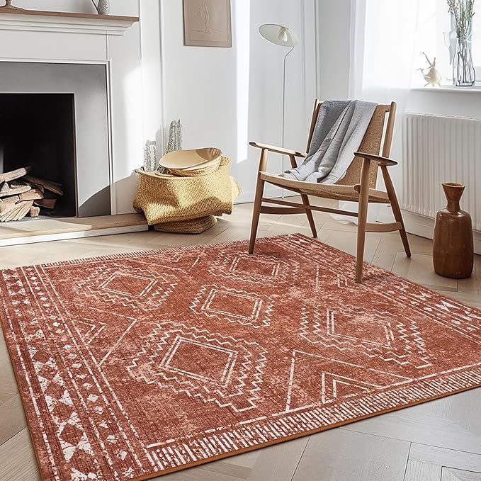 ILANGO Moroccan Area Rugs 3'x5' for Living Room Machine Washable Modern Rugs with Rubber Backing Non Slip Carpet for Dedroom Farmhouse Dining Room, Ultra-Thin, Foldable, Easy Clean