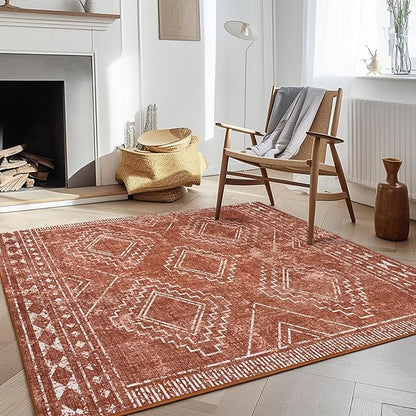ILANGO Moroccan Area Rugs 3'x5' for Living Room Machine Washable Modern Rugs with Rubber Backing Non Slip Carpet for Dedroom Farmhouse Dining Room, Ultra-Thin, Foldable, Easy Clean