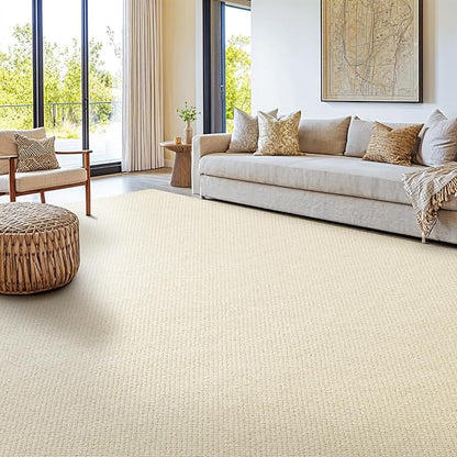 Shilucheng Wool Rug 9x12 Non-Slip, Blend 80% Wool and 20% Cotton Rugs for Living Room, Bedroom, Dinning Room, Soft Durable Cotton Backing Modern Area Rug (Beige)
