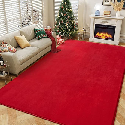 Amearea Large Modern Area Rugs for Bedroom Living Room, 5x8 Feet Red Thickened Memory Foam Rug, Fluffy Indoor Washable Rugs Non Slip Minimalist Carpet for Boys Girls Dorm Nursery Room Decor