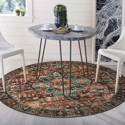 Moynesa Ultra-Thin Washable Round Rug - 4Ft Round Area Rugs for Bedroom Brown Bathroom Circle Mat, Non Slip Non Shedding Low Pile Indoor Floor Carpet for Living Room Coffee Table Kitchen, Brown