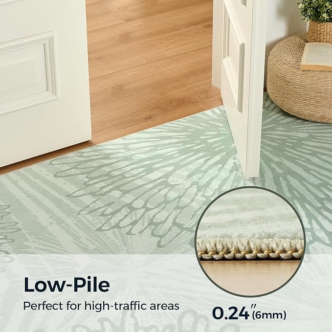 WITSHOCK 5x7 Washable Rug for Living Room,Modern Floral Distress Print Pattern Area Rugs,Stain Resistant with Non Slip Backing Carpet for Dining Room,Bedroom & Home Decor,Green/Light Green