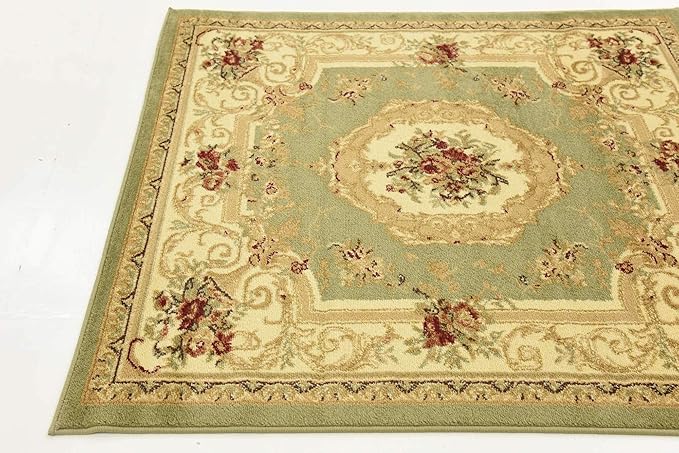 Unique Loom Versailles Collection Traditional Classic Floral Motif Area Rug (4' 0 x 4' 0 Square, Green/ Ivory)