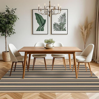 KOZYFLY Striped Outdoor Rug 5x7 Ft Area Rug Brown and Black Washable Indoor Outdoor Rug Cotton Outdoor Patio Rugs Farmhouse Rugs for Living Room Carpet for Patio Dining Room Bedroom
