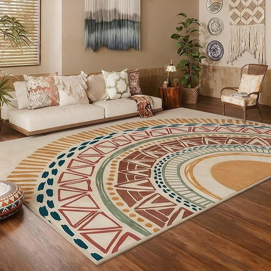 Colorful Geometric Sun Rug, Sun Pattern Rug, Geometric Area Rugs, Colorful Abstract Rugs, Washable Boho Carpet for Living Room, Bedroom, Dining Room, Office (6' x 8'(Rectangular))