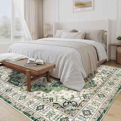 zesthome WashableRug 5x7 Area Rugs,Stain Resistant Rugs for Living Room,Bedroom,Non-Slip Backing Home Decor Rug, Vintage Medallion Pattern Rugs (Green,5'x7')