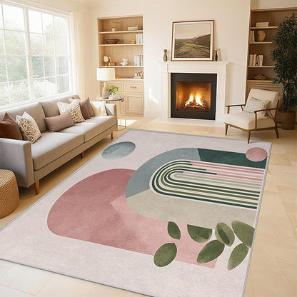 Mid Century Modern Rugs for Home Decor, 5x7 ft, Boho Abstract Geometry Area Rugs for Living Room, Soft Non Slip Washable Minimalist Arched Carpet Bedroom Decorations Dt-Ghf-19