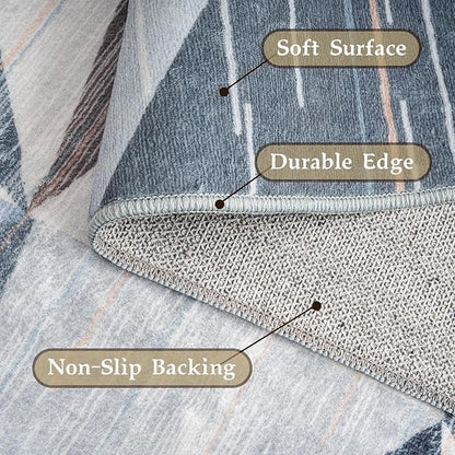 HOMFINE Washable Modern Area Rug - Geometric Style 5x7 Rugs for Living Room, Bedroom, Machine Washable Rug Soft Non Slip Non Shedding Area Rug - Blue, 5'x7'