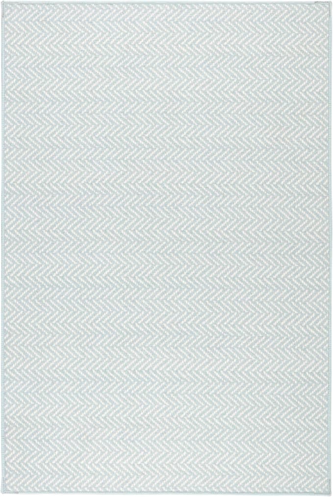 Dash and Albert Herringbone Machine Washable Area Rug - 6' x 9' Swedish Blue - Geometric Accent Rug - Anti-Slip Backing, Lightweight, Machine Washable, High Traffic Areas Kitchen, Mudroom, Entryway