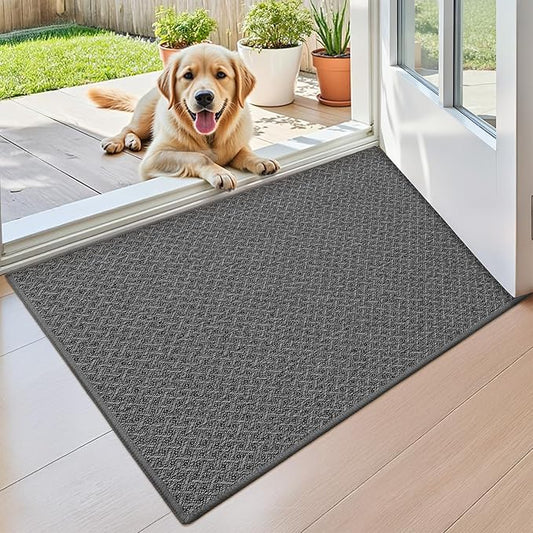 Color&Geometry Small Ultra Thin Indoor Door Mat Non Slip Rubber Backed Dirt Trapper 17"x30"(Rolled-up NO Creases), Rugs for Entryway, Front Door Mat Indoor Washable Low-Profile Entry Mat, Grey