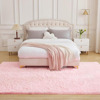 Andency 8x10 Area Rugs for Living Room, Pink Non-Slip Fluffy Soft Large Shag Bedroom Carpet, Big Indoor Thick Nursery Rug for Kids Dorm Home Decor Aesthetic
