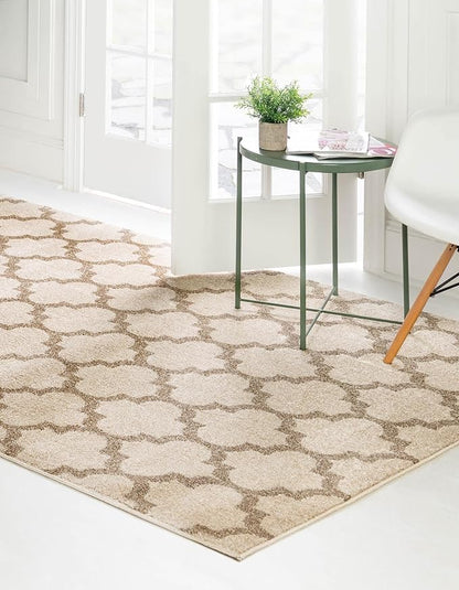 Rugs.com Lattice Collection Rug – 7' x 10' Beige Medium Rug Perfect for Bedrooms, Dining Rooms, Living Rooms