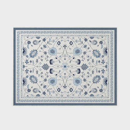 EVERGRACE Area Rugs for Living Room 9x12, Boho Floral Faux Wool Indoor Outdoor Rugs, Washable Rugs for Bedroom Dining Room Entryway Kitchen, Low Pile Floor Mat Carpet for Home Decor, Porcelain Blue