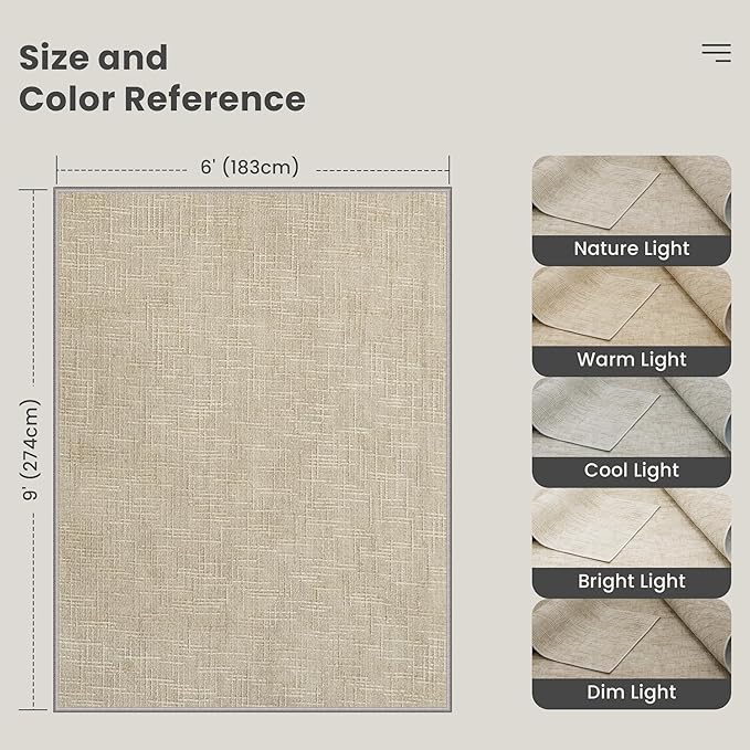 Valenrug Washable Rugs 6x9 - Stain Resistant 6x9 Area Rugs for Living Room, Non Slip High-Low Pile Textured Area Rugs for Bedroom, Folable Machine Washable Area Rug (6'x9', Beige)