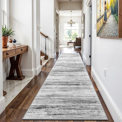 3x14 Washable Hallway Runner Rug: Extra Long Runners for Entryway Living Room Dining Room - Stain and Water Resistant Rugs with Non-Slip Backing - Soft Low-Pile Carpet 14ft Grey