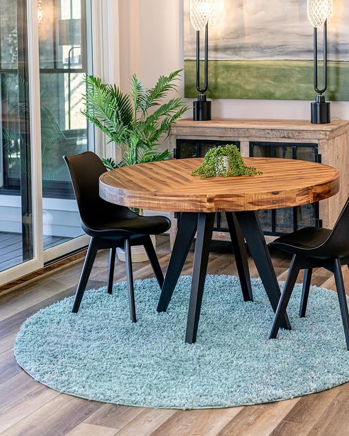 Unique Loom Davos Shag Collection Area Rug - Solid (7' 10" Round, Aqua)