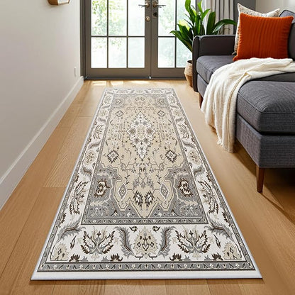 Hallway Runner Rug 2x6ft Kitchen Runner Rug Non Slip Washable Runner Rugs, Vintage Distressed Faux Wool Carpet Entryway Rug Runners with Rubber Backing for Farmhouse, Bedroom, Laundry