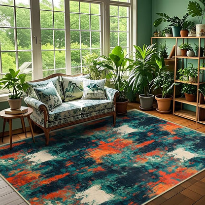 5x7 Abstract Area Rug, Modern Washable Indoor Rugs for Living Room, Soft Large Non-Slip Carpet for Bedroom Dining Room Home Office Farmhouse Decor - Forest Camouflage